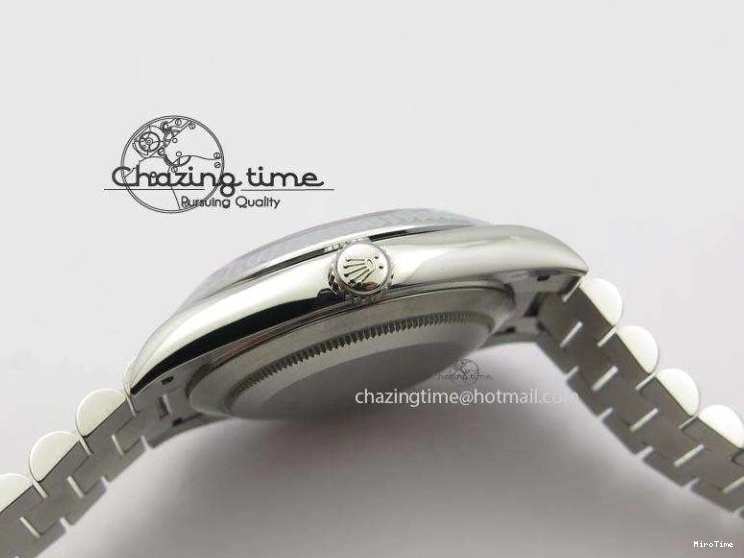 MiroTime 0424 Stretchable DayDate 40mm BP-Maker 228206 SS Green Roman Dial (Fluted Bezel) On SS Bracelet ETA 3904